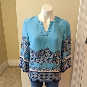 Cynthia Rowley blue paisley print blouse size small